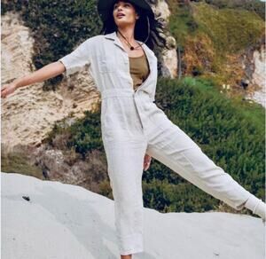 MATE The Label Linen Cream Utility Jumpsuit Small